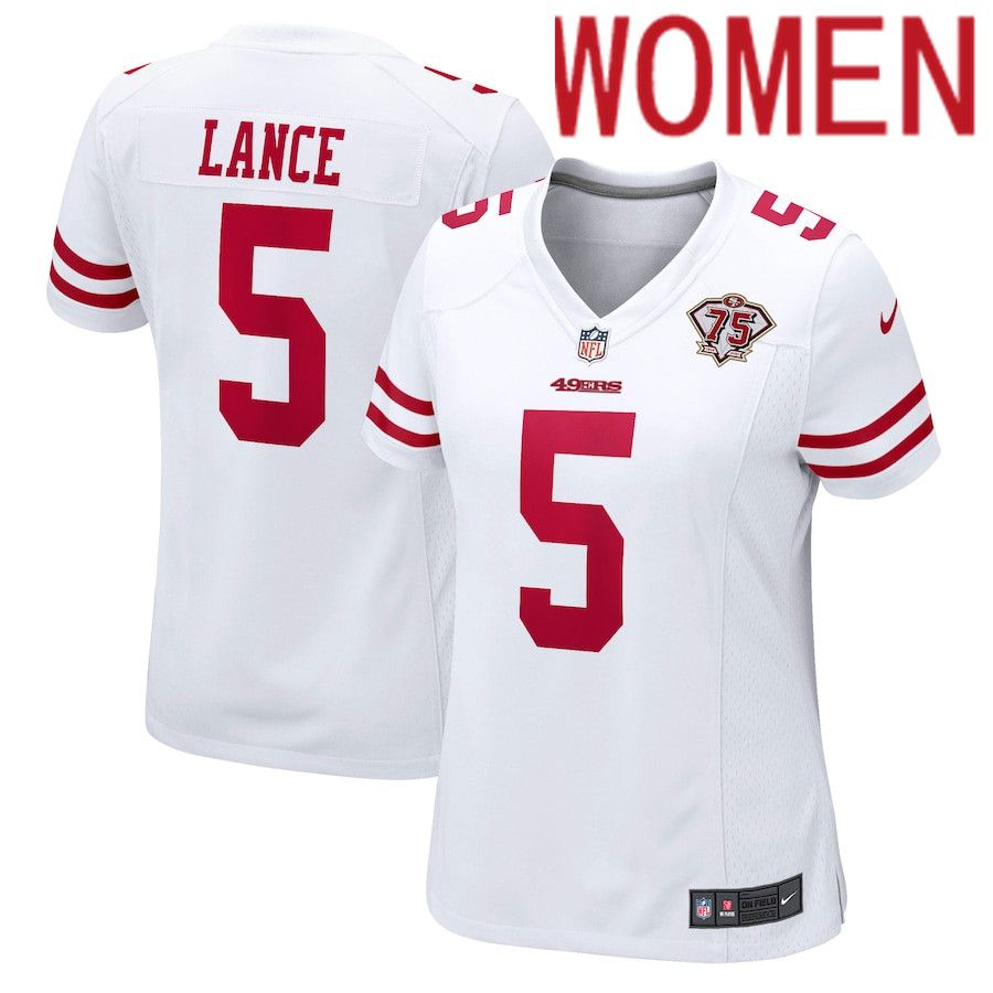 Women San Francisco 49ers #5 Trey Lance Nike White 75th Anniversary Player NFL Jersey->women nfl jersey->Women Jersey